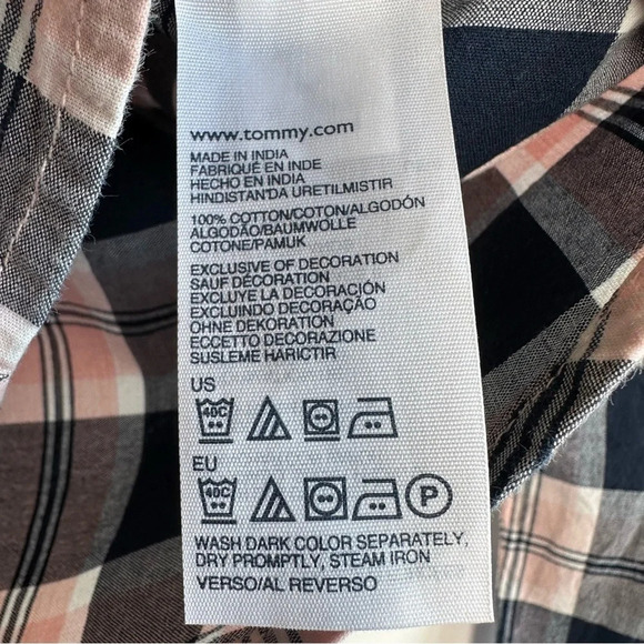 Tommy Hilfiger Plaid Button Front Shirt Size Small Pink Blue Contrasting Cuffs - Picture 9 of 9